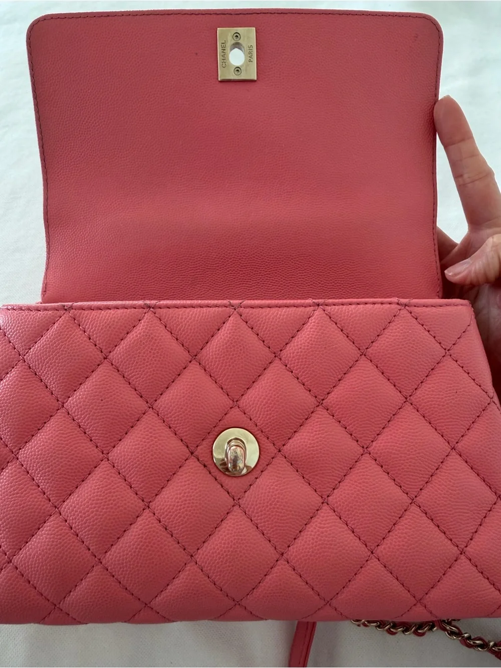 CHANEL Pink Quilted Satchel with Gold-Tone Chain